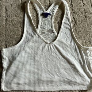 White v lined racer back summer cropped top with backless sheer lace Aeropostal